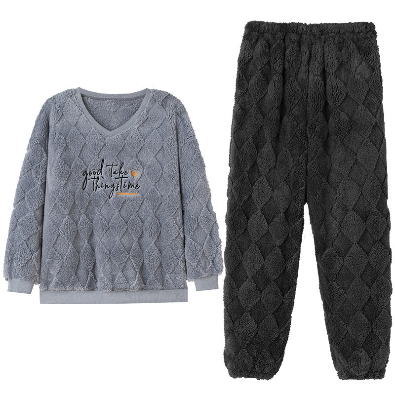 妮狄娅情侣珊瑚绒休闲家居服套装