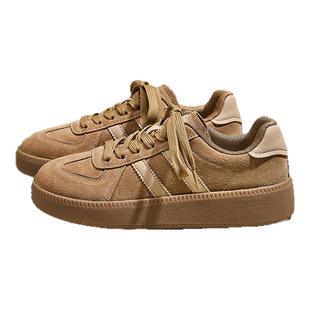 达芙妮德训鞋女2025秋冬新款复古休闲板鞋厚底美拉德棕色运动鞋子