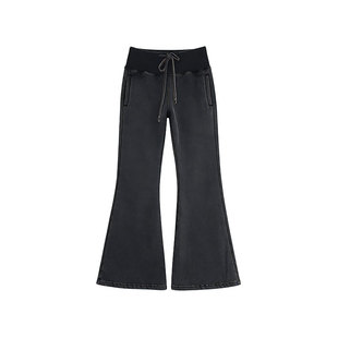 Inbeshowroom美式做旧微喇叭低腰加绒卫裤女秋冬保暖抽绳休闲裤子