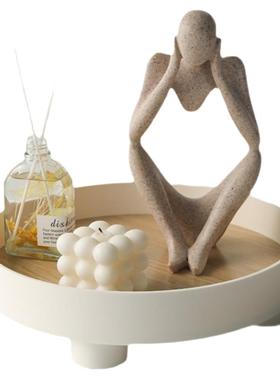 北欧风塑料木质化妆品圆形托盘