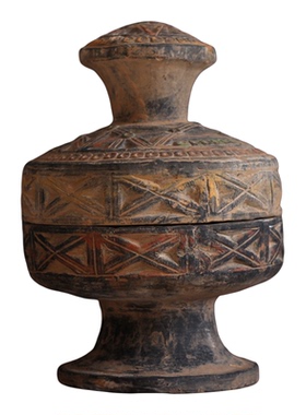 仿古陶器彩绘陶豆摆件汉代器皿