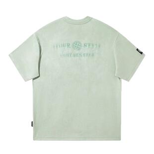 TFOUR八芒星夏季新款2026麂皮绒短袖T恤落肩袖潮牌宽松男女生刺绣