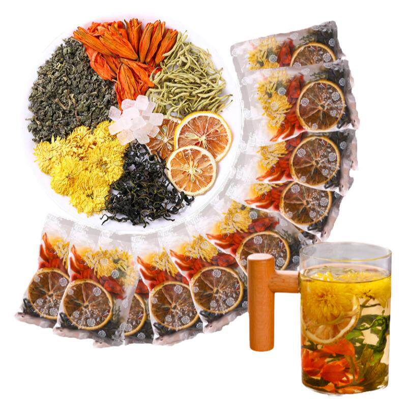 菊花茶柠檬片金银花薄荷清火去火