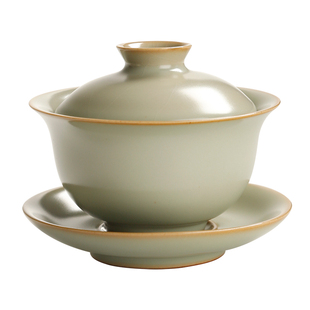 豆青汝窑茶杯功夫敬茶碗 陶瓷主人杯三才盖碗 泡茶品茗杯茶具套装