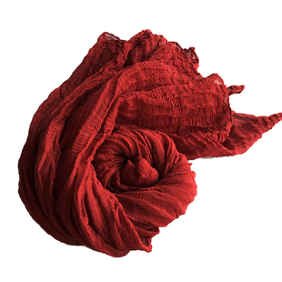 棉麻禅舞围巾度母纱春秋长款纯色褶皱亚麻纱巾文艺皱麻肌理大披肩