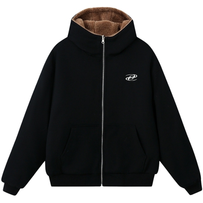 ER双面穿开衫卫衣2026美式潮牌仿羊羔毛棉服外套休闲宽松情侣帽衫