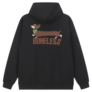 BONELESS趣味腊肠狗绒面印花连帽卫衣秋冬重磅宽松情侣帽衫外套潮