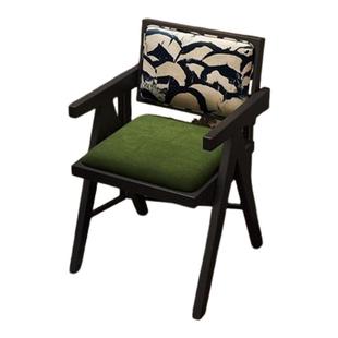 中古风餐椅实木餐桌椅子家用昌迪加尔扶手椅复古茶桌凳子靠背茶椅