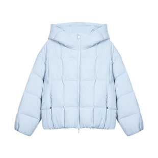 pusumede 临冬漫雪 立领连帽短款羽绒服女宽松保暖白鸭绒面包服