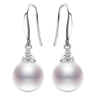 黛米珠宝 至美 正圆白色淡水珍珠耳环耳坠女S925银长耳钉-配证书