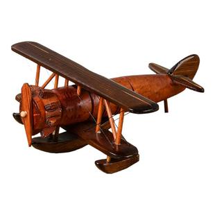 复古木质滑翔机老式飞机模型桌面摆件装饰品做旧工艺品战斗机礼物
