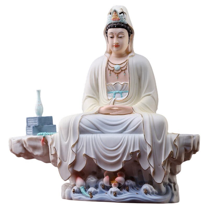 戴玉堂陶瓷摆件《静思观音黄韵彩》观世音菩萨佛像供奉家用客厅
