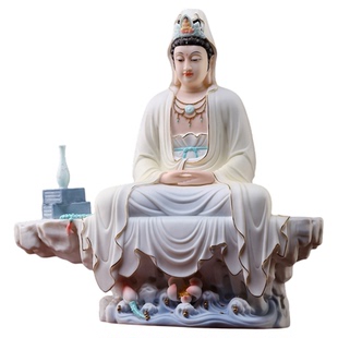 戴玉堂陶瓷摆件《静思观音黄韵彩》观世音菩萨佛像供奉家用客厅