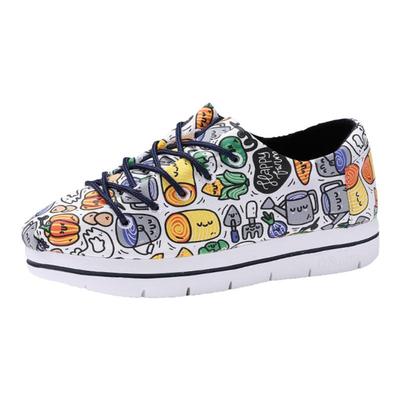 汤姆斯低帮圆头厚底涂鸦帆布鞋女
