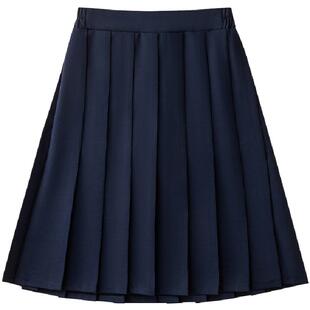 女童中小学生校服jk裙纯色百褶裙高腰黑色藏青色日系演出半身裙子