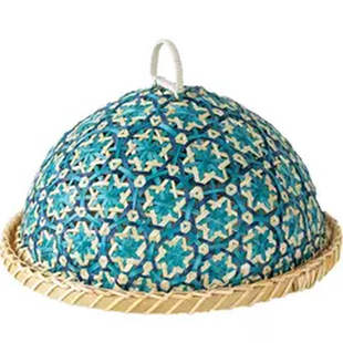 竹编面包筐圆形带盖子防虫防蚊餐桌罩子水果剩饭剩菜伞罩越南进口