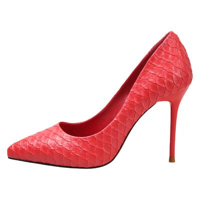 春季新款黑色蛇纹职业小码高跟鞋