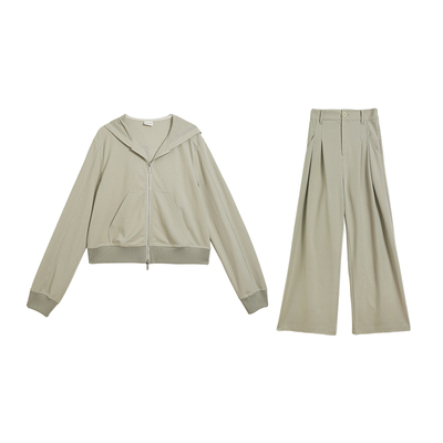 短款连帽卫衣外套休闲裤套装