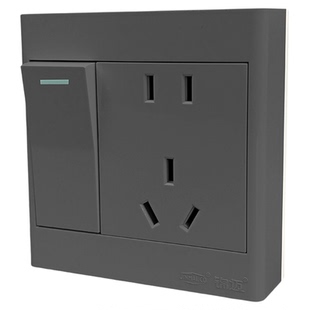 锦迈10/16A大功率灰色明装一开五孔开关插座家用多功能面板1开5孔