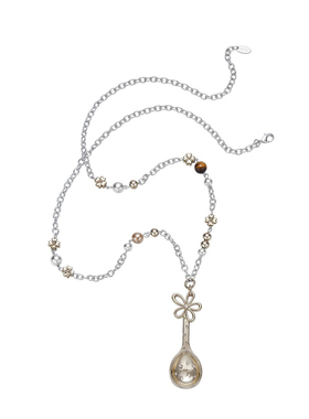 RecoPan浪漫早餐/原创设计感金色花朵勺子浮雕串珠长款项链毛衣链