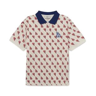 MLB官方 男款时尚休闲满印老花POLO短袖T恤休闲夏季PQM02/PQM01