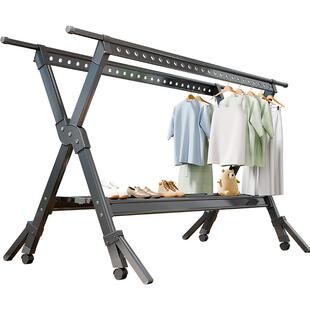 晾衣架落地加厚阳台家用折叠铝合金晒衣架室内外伸缩可晒被子神器