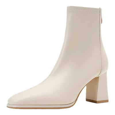 新款时装靴韩版厚底方头粗跟短靴