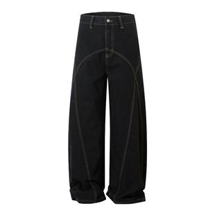 sameuoo散养文化美式复古弯刀牛仔裤女秋冬中性风质感宽松阔腿裤