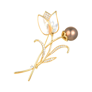 A郁金香天然母贝胸针西装大衣胸花结婚高档女奢华气质大牌小香风