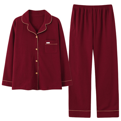 可外穿华夫格大红色纯棉女睡衣