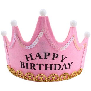 网红发光生日帽子儿童毛球蛋糕装饰皇冠女神成人派对发箍头饰眼镜