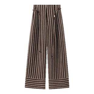A Memory Inside高端100%14支条纹亚麻 复古廓形及地休闲阔腿裤女