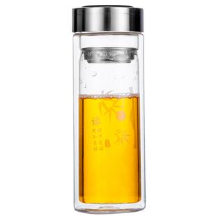 双层玻璃杯300ml办公喝水茶杯带盖过滤真空水杯透明居家定制logo