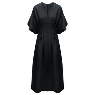 COCOBELLA简约气质黑色收腰极简风连衣裙女优雅短袖长裙FR3033-2