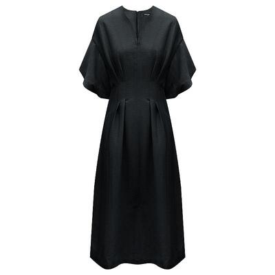 赫本风气质黑色收腰连衣裙