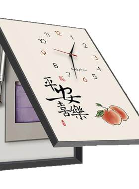 新中式电表箱装饰画竖款时钟