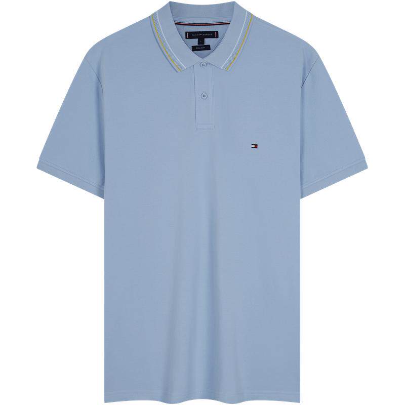 Tommy男装珠地网眼镶边短袖POLO