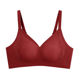本命年红色超薄兔耳朵杯内衣女大胸显小无钢圈收副乳防下垂文胸罩