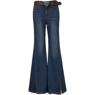 ONLY2025冬季新款重工水洗显高开衩裤线前移长裤喇叭裤牛仔裤女