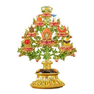 藏式八宝总集八吉祥摆件藏族八供工艺品珐琅彩绘八吉祥八宝树摆件