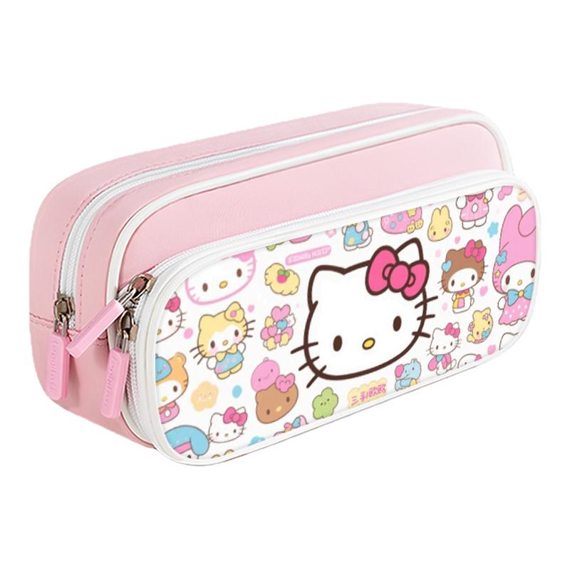 HelloKitty可视开窗笔袋女孩ins日系卡通文具袋高颜值大容量帆布防水小学生文具盒幼儿园躺平铅笔袋小众清新