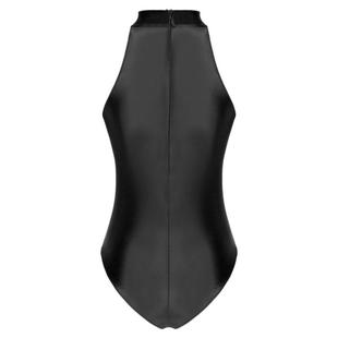 光泽丝滑舍宾形体操连体泳衣无袖立领高胯体操服紧身瑜伽连体衣