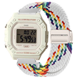 适用CASIO卡西欧手表W-218H小方块表带w217h磁吸编织透气替换腕带