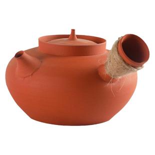 清泉砂铫 超薄潮州全手工拉红泥炭炉煮茶烧水玉书煨 日式侧把陶壶