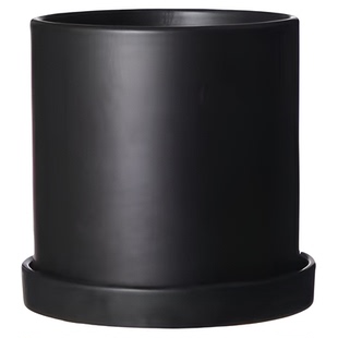 简约黑白色陶瓷花盆素烧有孔花盆多肉阳台种花大口径陶盆带托盘