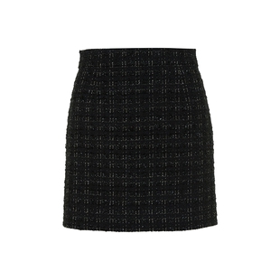 朗姿集团LIME莱茵夜影迷光亮丝花呢高腰隐形拉链H型半身裙25冬新