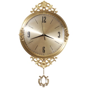 纯铜欧式挂钟客厅网红钟表挂墙家用轻奢大气壁钟静音电波精工时钟