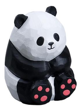 公主的木雕熊猫摆件软萌可爱治愈系办公桌面装饰车载新年生日礼物