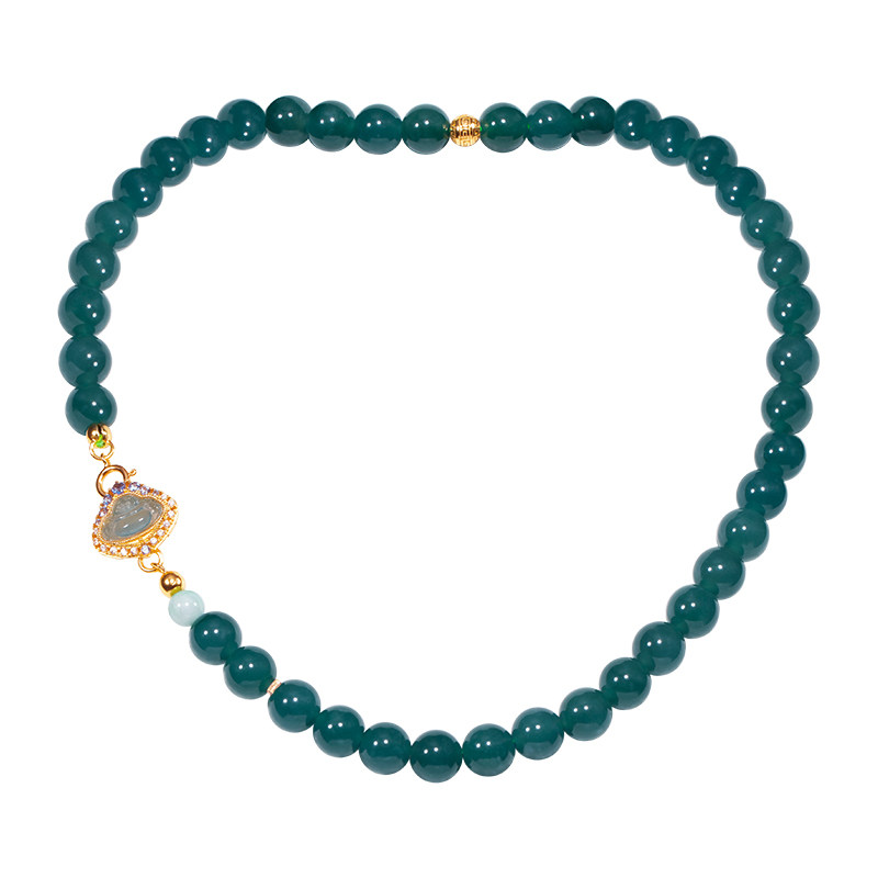 LEFTGO左戈天然危地马拉蓝水翡翠项链女925银镀金10mm佛公锁骨链