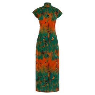 青焰华丨一城风絮丨真丝香云纱复古民国风渐变印花小盖袖旗袍